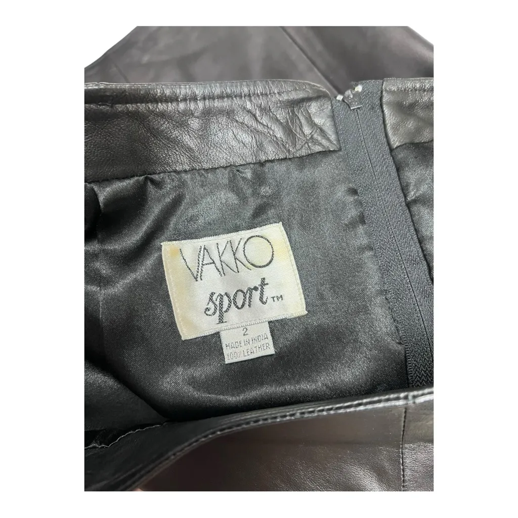 Vakko Sports Vintage 80s Black Leather Pencil Skirt Size 2 - Image 5