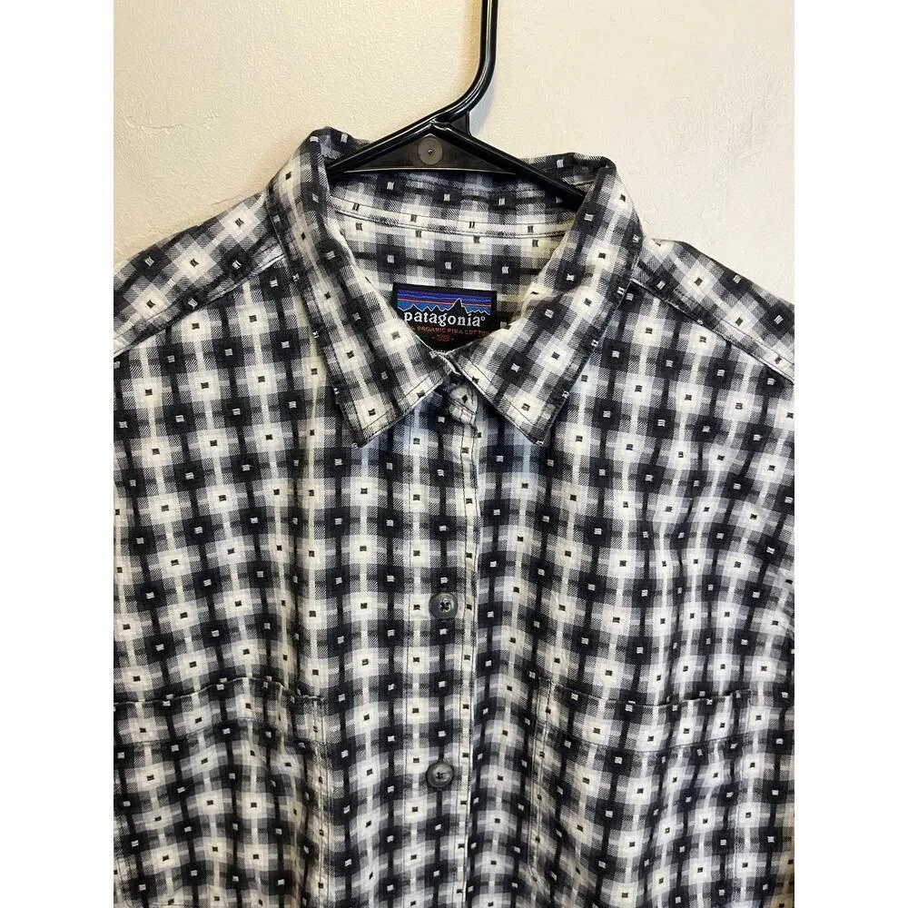 Women's Patagonia Organic Pima Cotton Button Up Collared Plaid Shirt Medium - Image 3