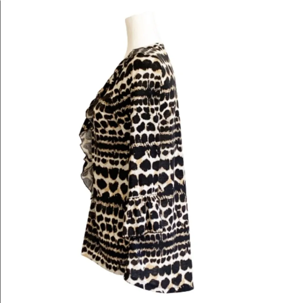 French Laundry Top Animal Print 3/4 Sleeve Ruffle V-Neck Top Size Medium NWT - Image 3