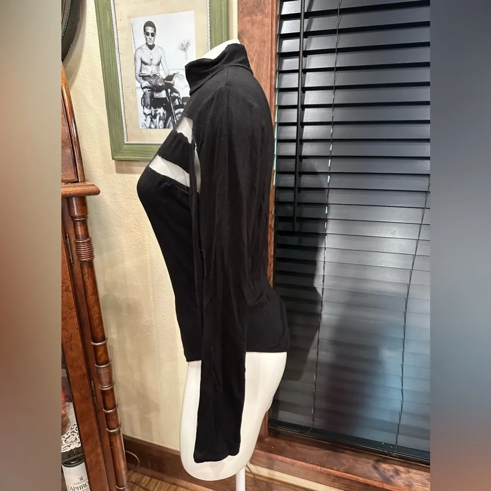 Euc  black Contrast Mesh Mock Neck Bodysuit super soft and comfortable size L - Image 3