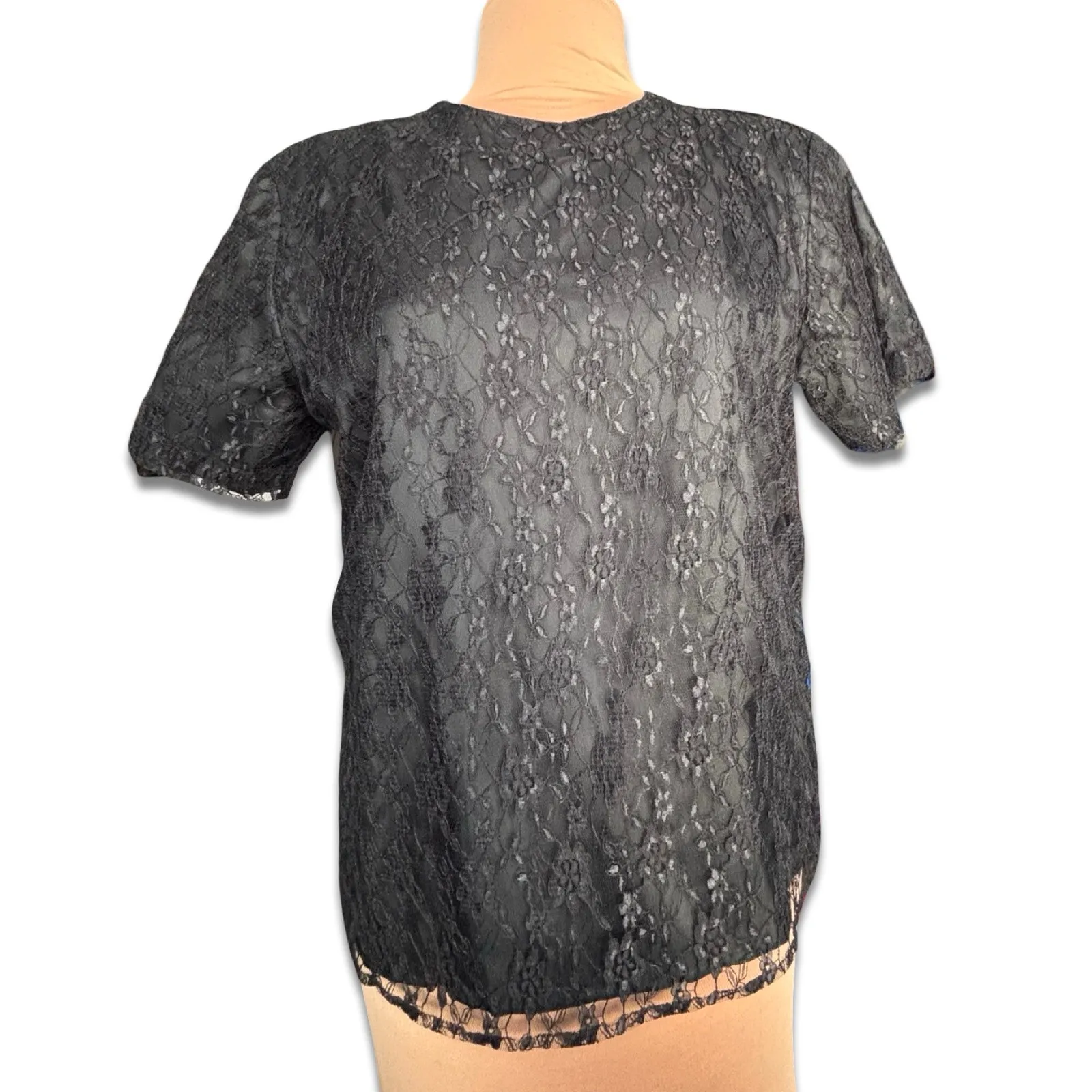 Vintage Bethany Black Floral Lace Blouse Womens Size Large Gothic Dark Romance - Image 10