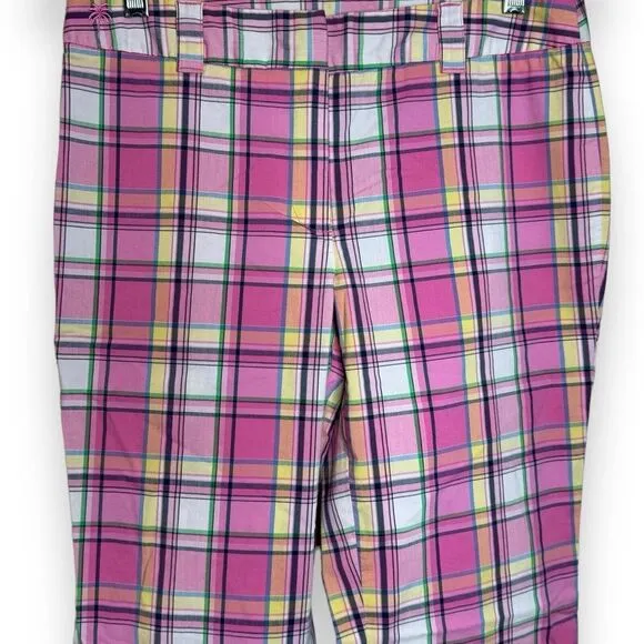 Vintage Lilly Pulitzer Main Line Fit Cropped Capri Pants Size 4 Pink Plaid - Image 2