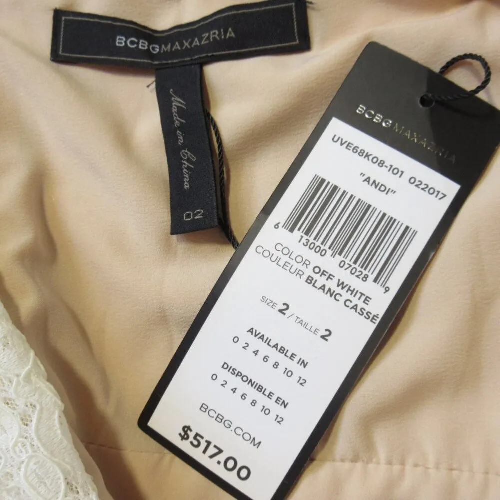 NWT BCBG MaxAzria Andi in Off White Nude Lace Handkerchief Hem Sheer Dress 2 - Image 5