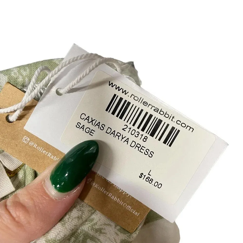 Roller Rabbit Caxias Darya Dress Sage Green White Floral Size Large - Image 10