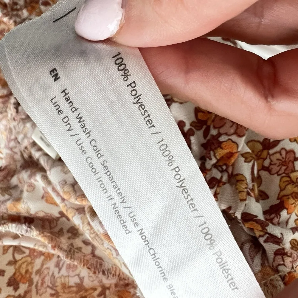 BOG COLLECTIVE FLORAL Puff SleevesCROP TOP MEDIUM Bohemian Cottagecore WOMENS Tan - Image 7