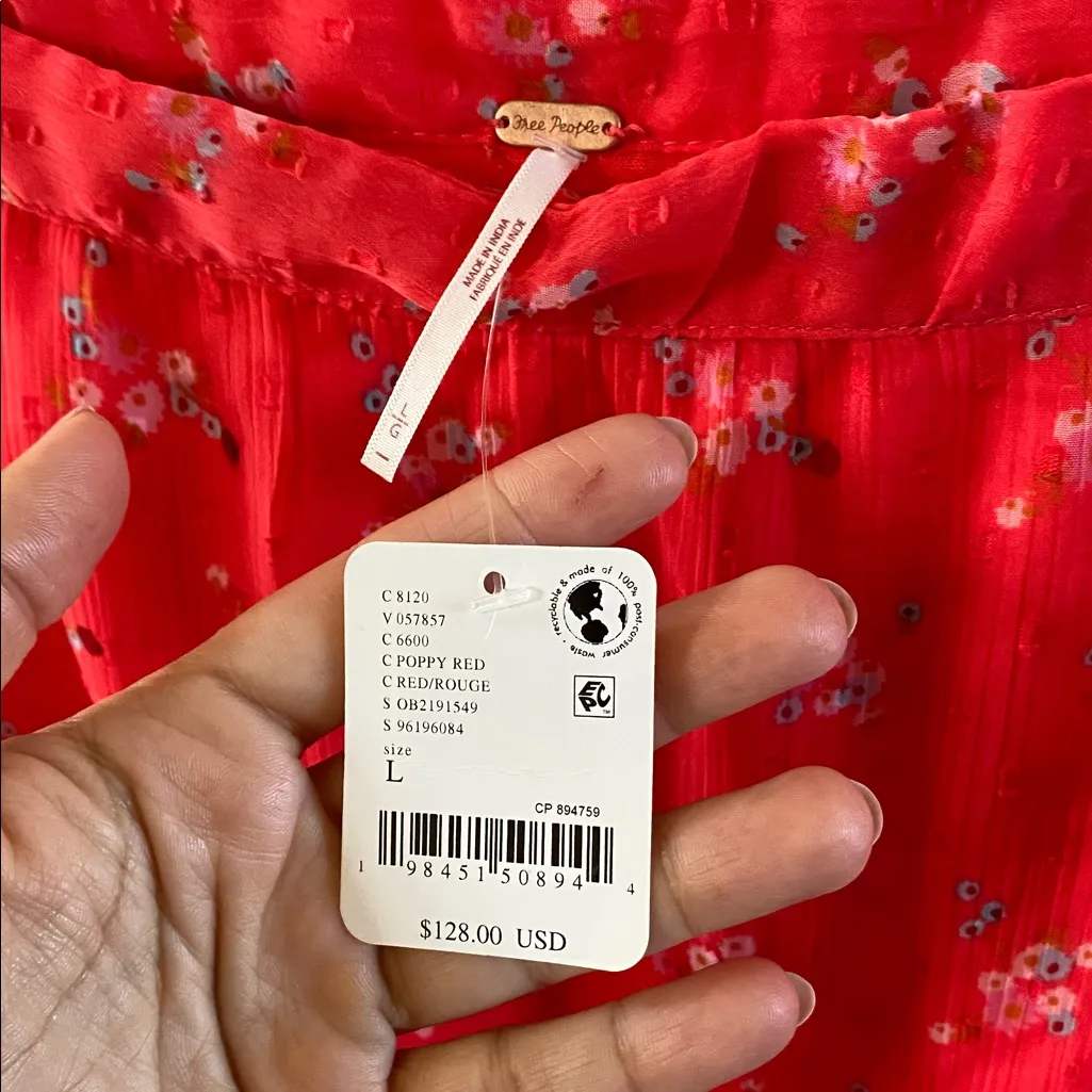 Free People Daniella Skirt Lace Floral Maxi Poppy Red Side Zip - Image 11