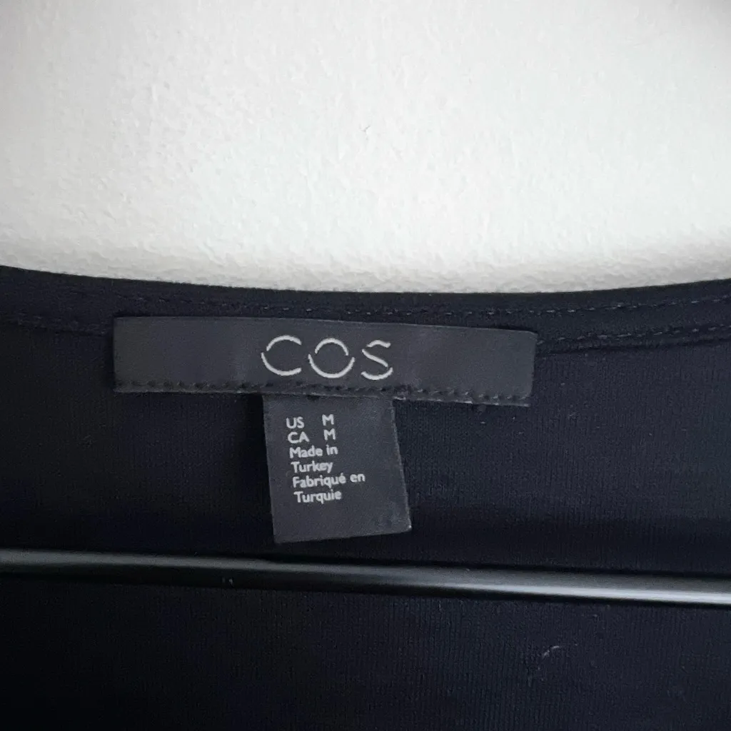 Cos navy blue Scuba Midi Dress Ruffled drawstring Sleeves boxy modest M - Image 4