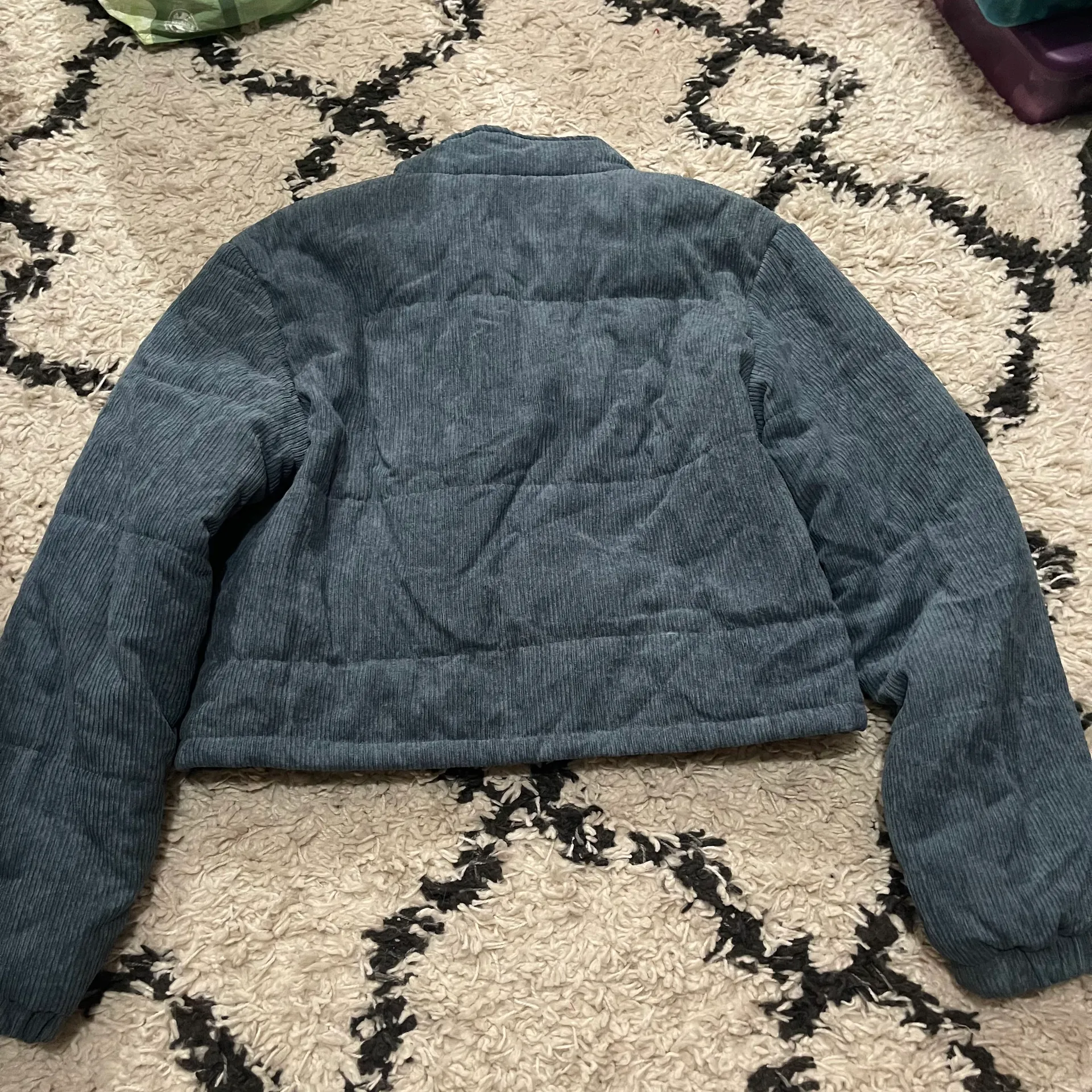 Blue Corduroy Cropped Puffer Jacket Size L - Image 6