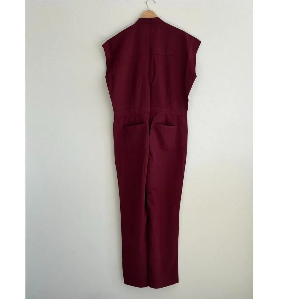 Figs Rafaela Cargo Wide Leg ScrubJumpsuit in Burgundy, Size Large - Image 11