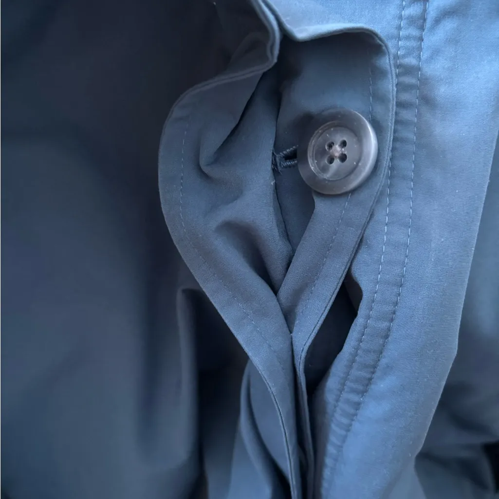 VTG L.L. Bean Traveler Belted Rain Trench Coat Dusty Blue Sz M Pockets Mid Calf Size M - Image 8