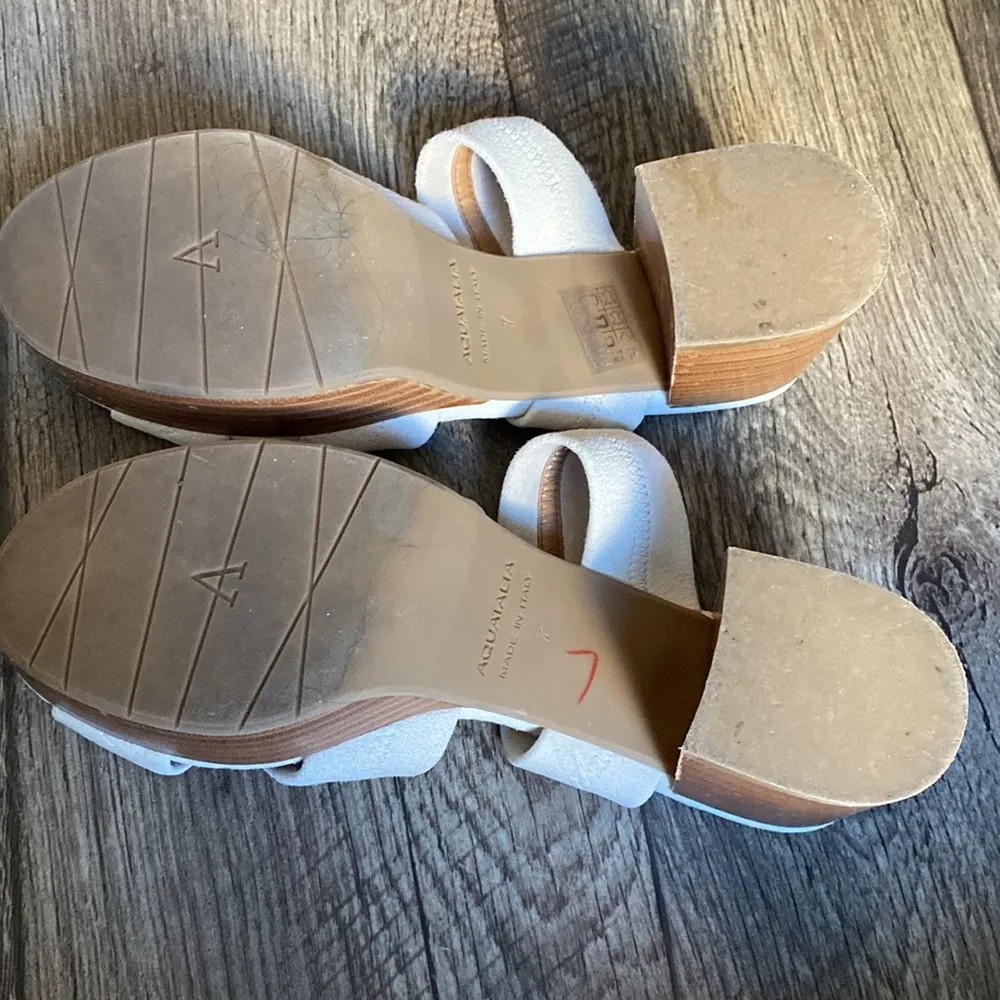 Aquatalia Summer Ivory Leather Criss Cross Slip on Block Heels - Image 5