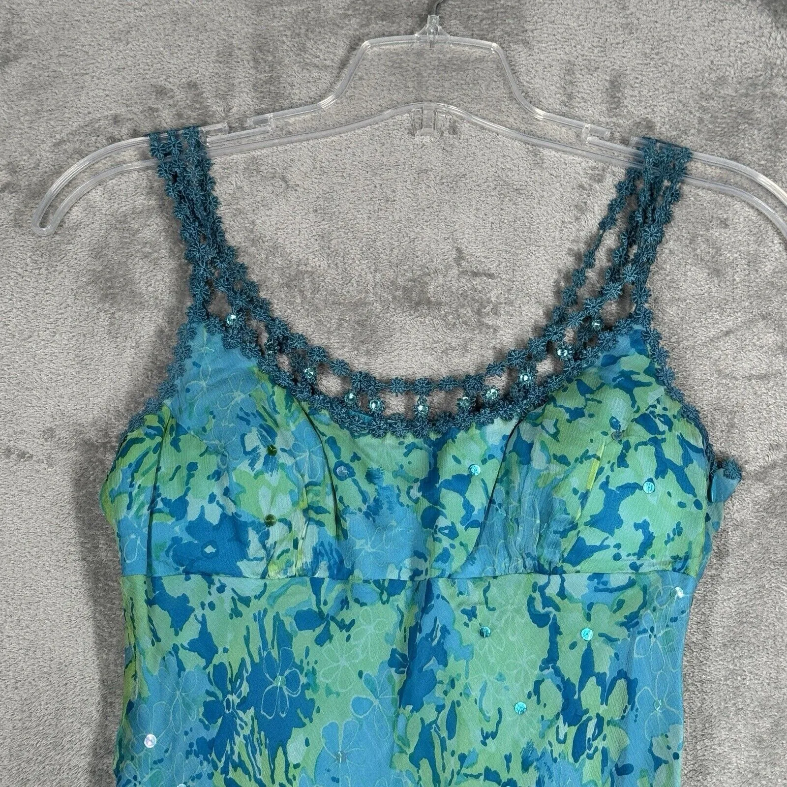 Muse Dress Womens 4‎ Blue Green Floral Flowers Colorful Boho Fairy Peasant Y2K - Image 4