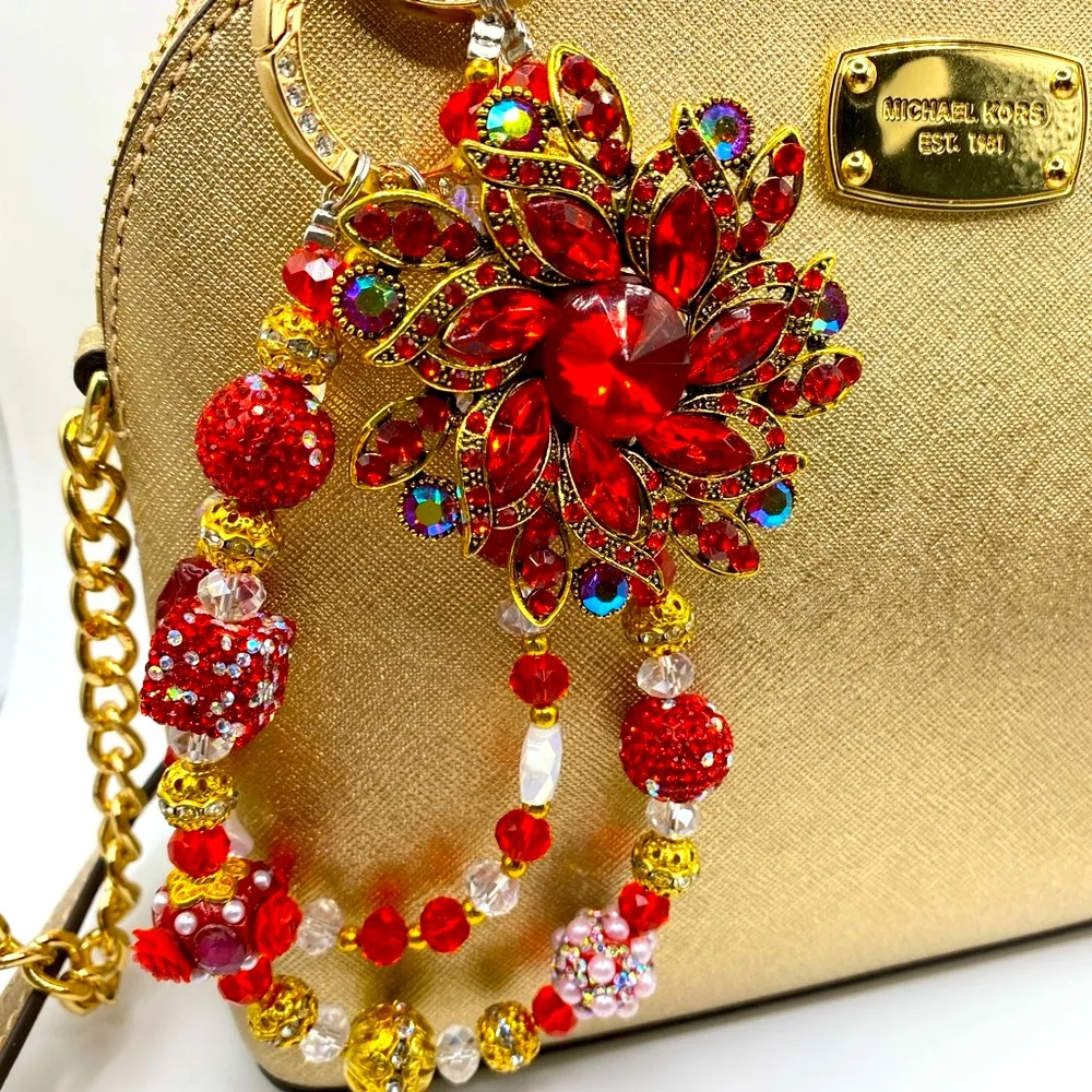 💙 Luxury Bag/Phone Chain Charm/Keychain Sparkly Floral Brooch & Crystal Beads - Image 13