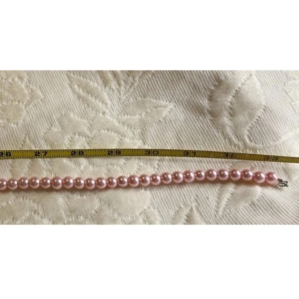 Vintage Pink Tone Double Strand Pink Faux Pearl Lightweight 33” Necklace - Image 9