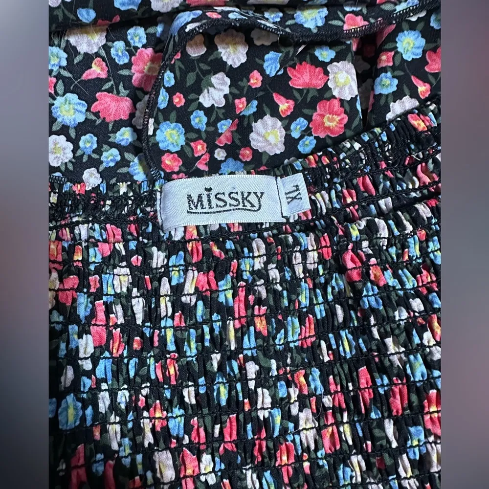 MISSKY Women’s Floral Multicolor Stretch Long Sleeve Layered Midi Women’s Dress Black Size XL - Image 3