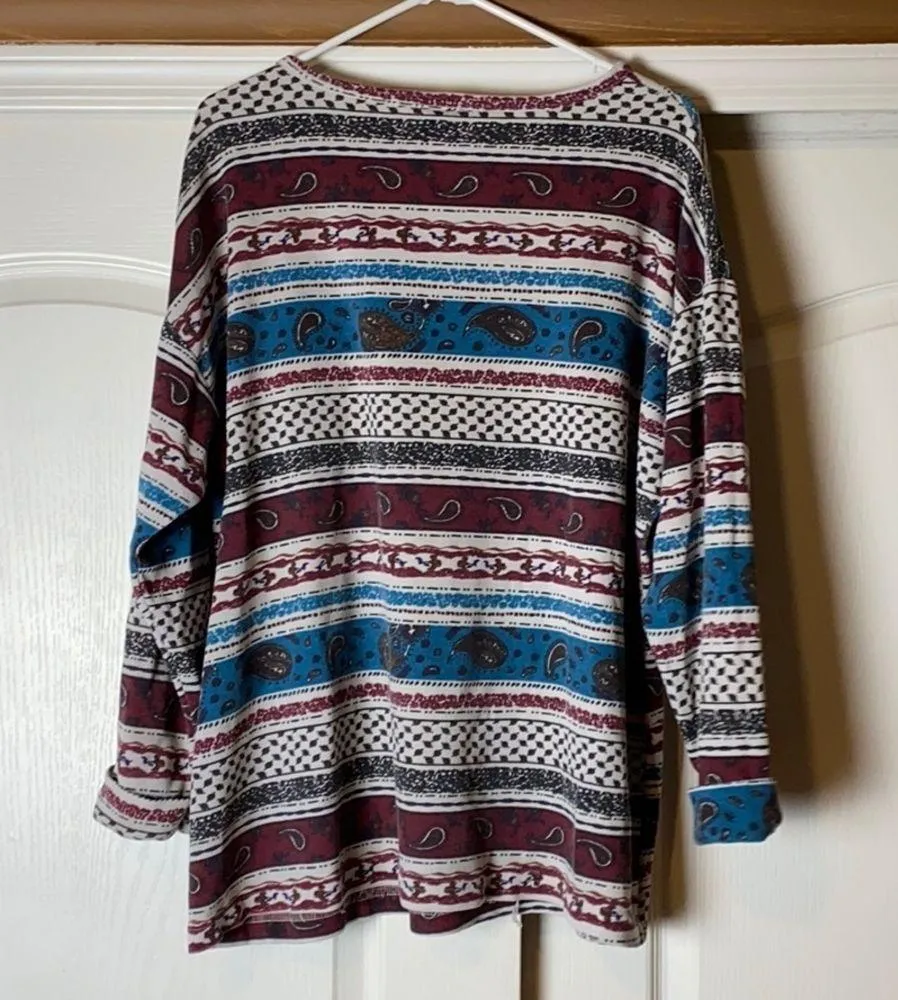VINTAGE PAISLEY THERMAL TUNIC LONG SLEEVE Blue Size L - Image 4