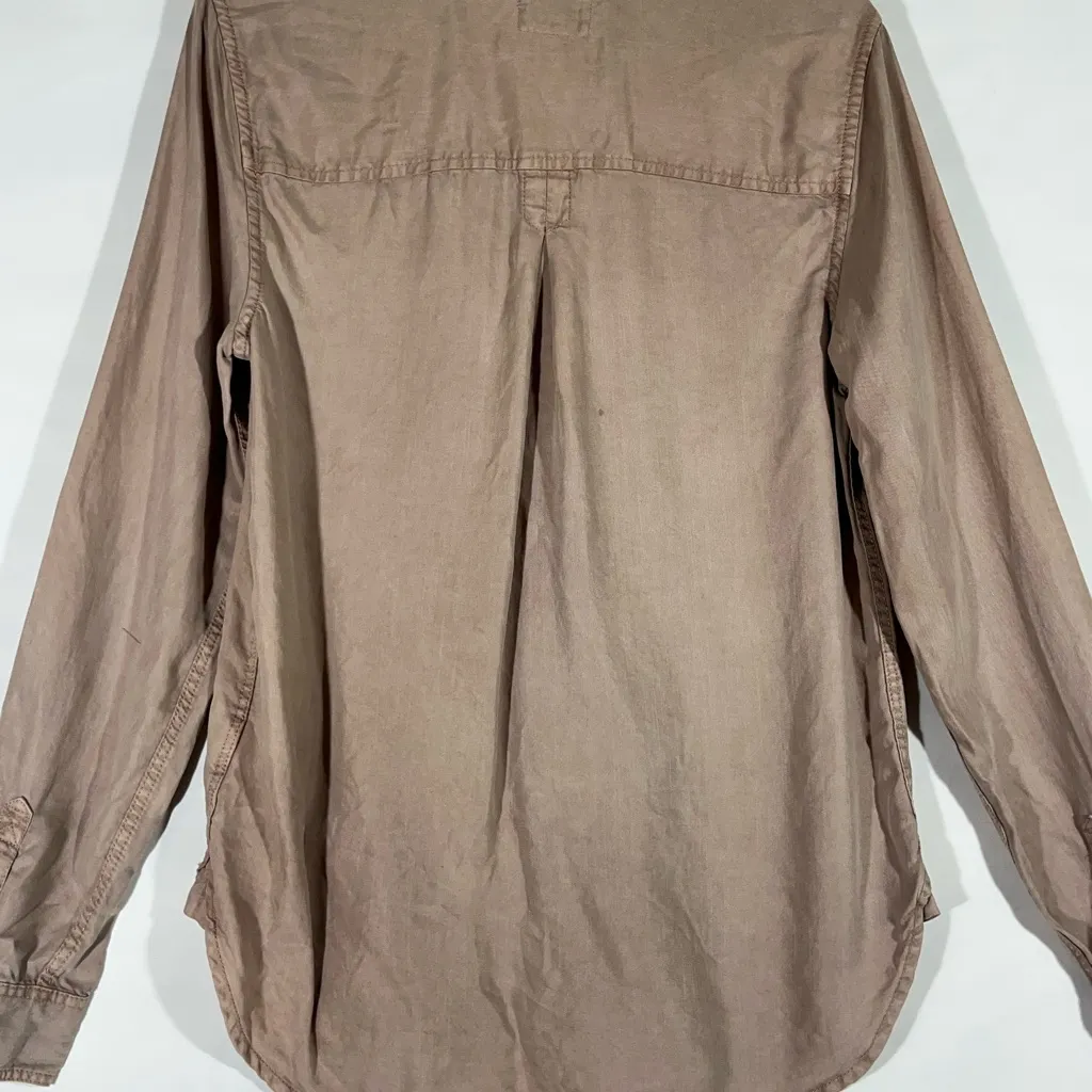 American Eagle Button‎ Down Shirt Boyfriend Fit Women’s SM Taupe PREOWNED - Image 2