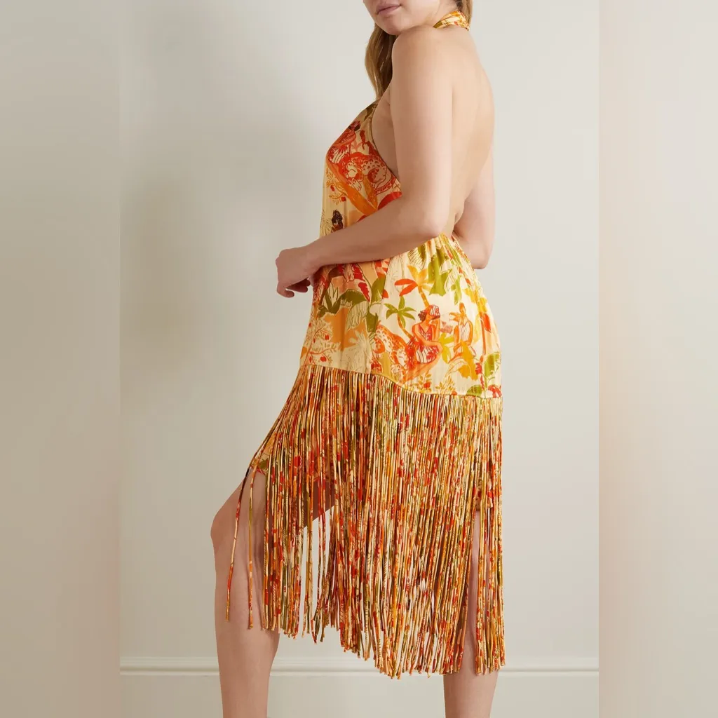 FARM RIO Leopard Forest Sand printed crepe halterneck Mini Dress - Image 3