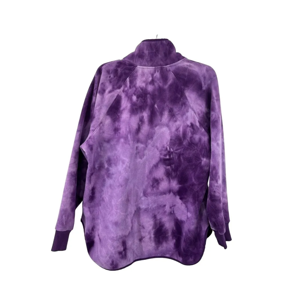 Green Tea Fleece Pullover Womens XL Purple Tie Dye Snap Neck Pockets Used - Image 2