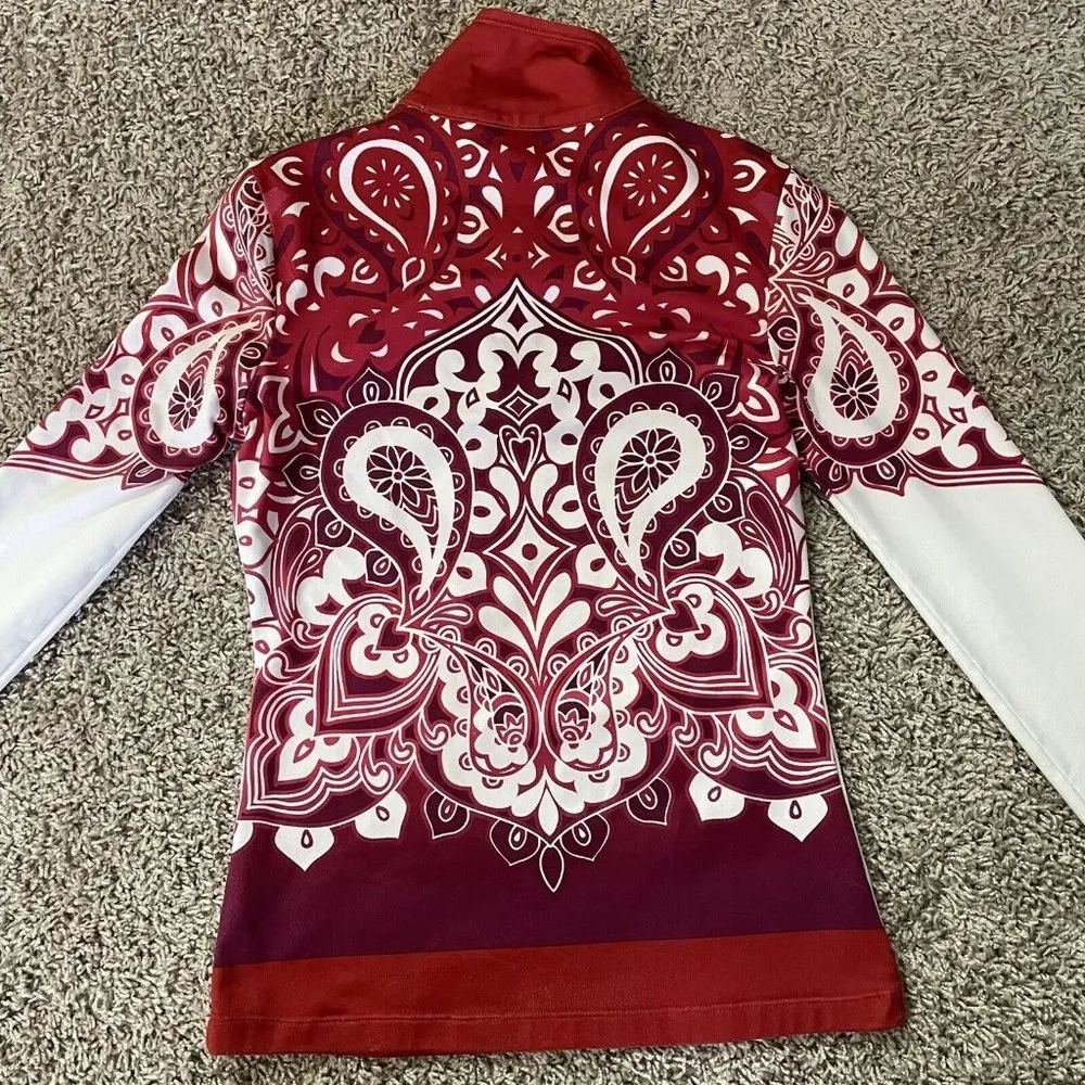 Athleta 1/4 Zip Pullover Shirt Womens Sz XXS Abstract Floral Print Red White - Image 2