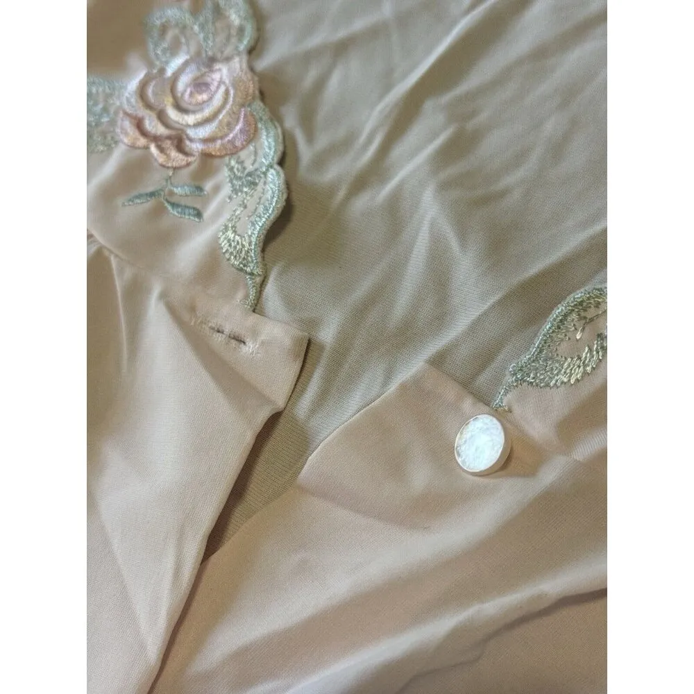 Shadowline Embroidered Rose Night Gown Medium Pink Midi Buttons Soft Cottagecore - Image 5