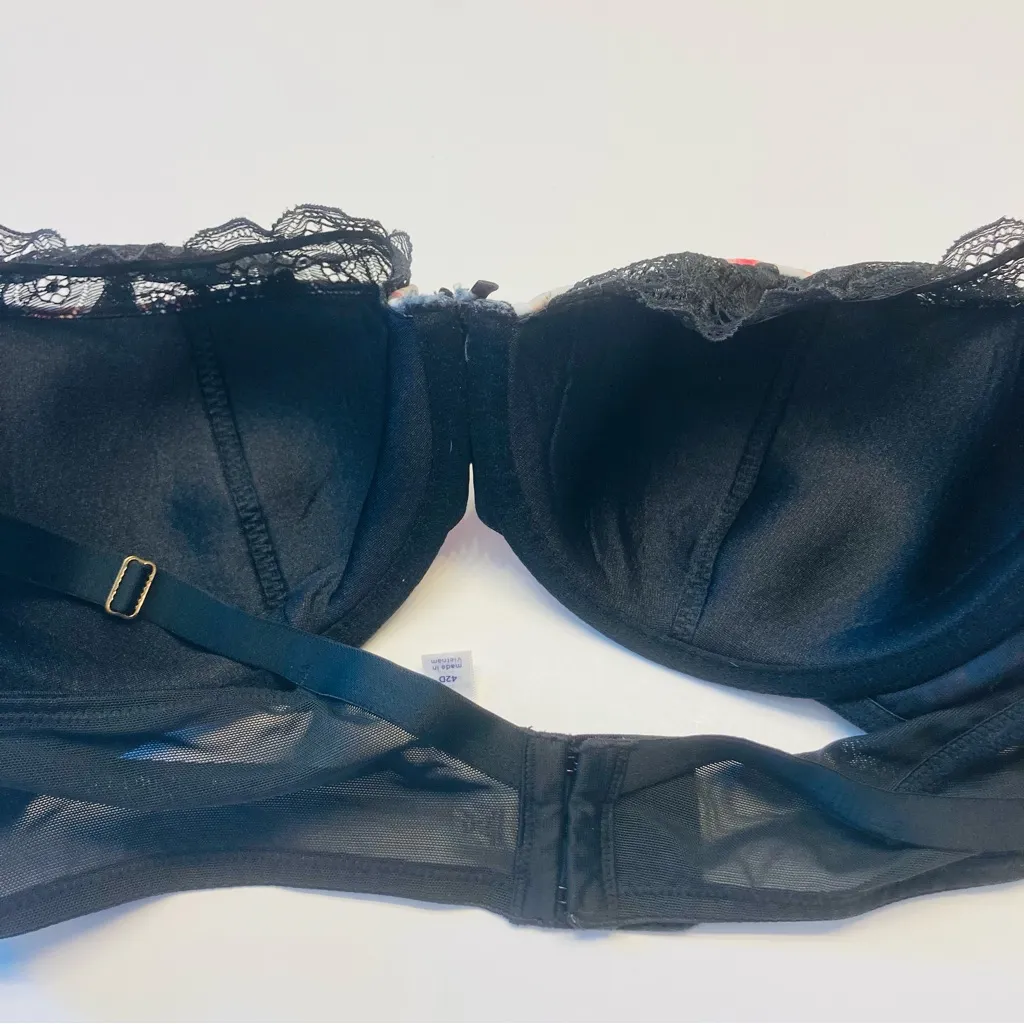 Cacique Lightly Lined French Balconette Bra Plus Size 42D White‎ Black Floral - Image 4