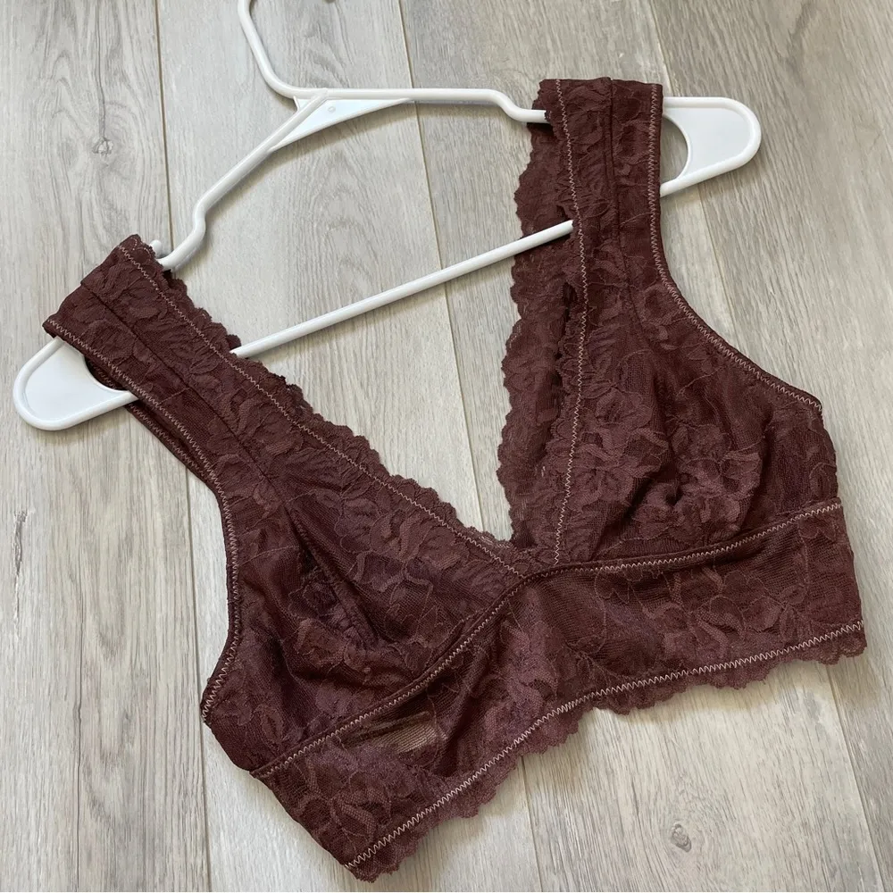 Free People Bralette lace plunge Brown (xsmall) feminine romantic layer lounge - Image 5