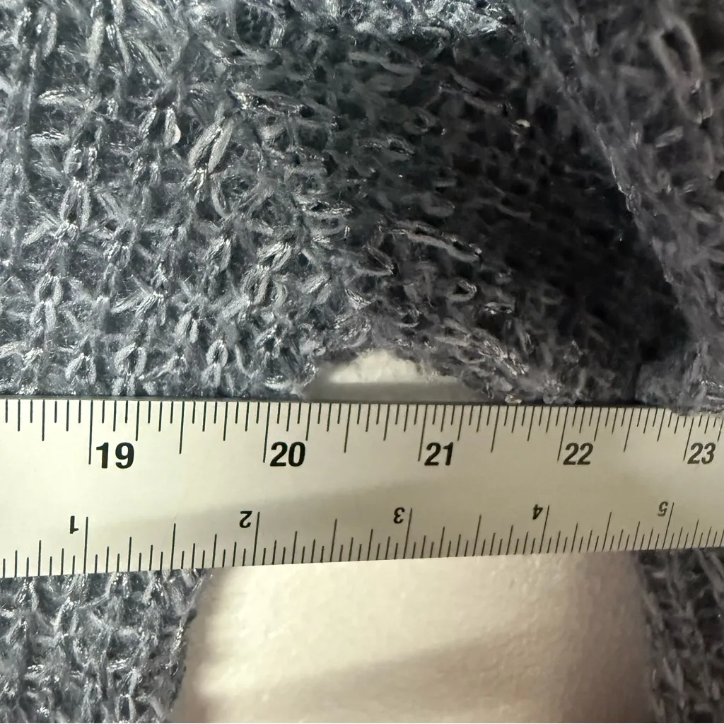 M Made In Italy Sweater Women L Blue Knit Sparkly Sequin V Neck Lace Floral Back Size L - Image 9