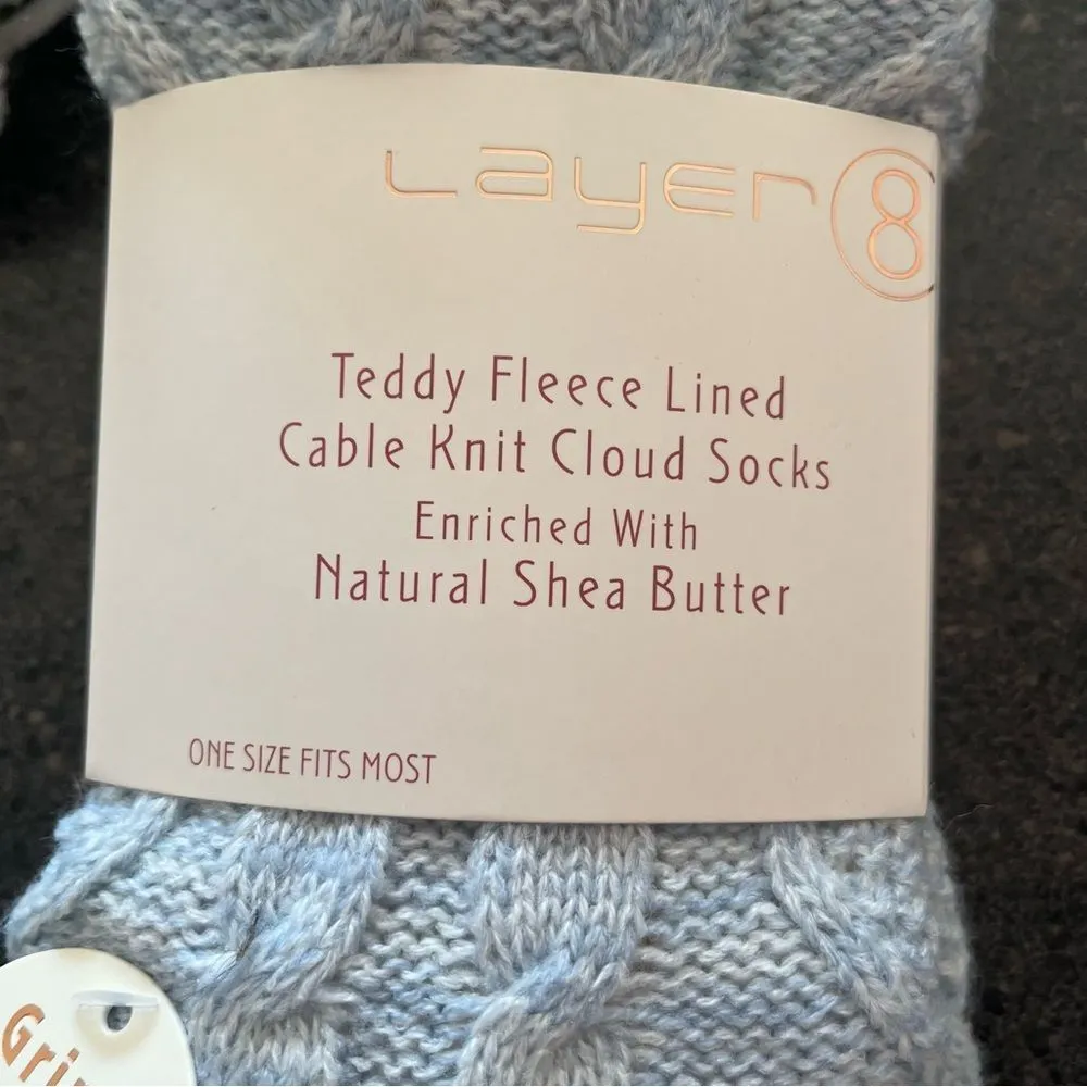 NWT Layer 8 Teddy Fleece Lined Cable Knit Cloud Socks w/Shea Butter Cozy Warm Blue - Image 3
