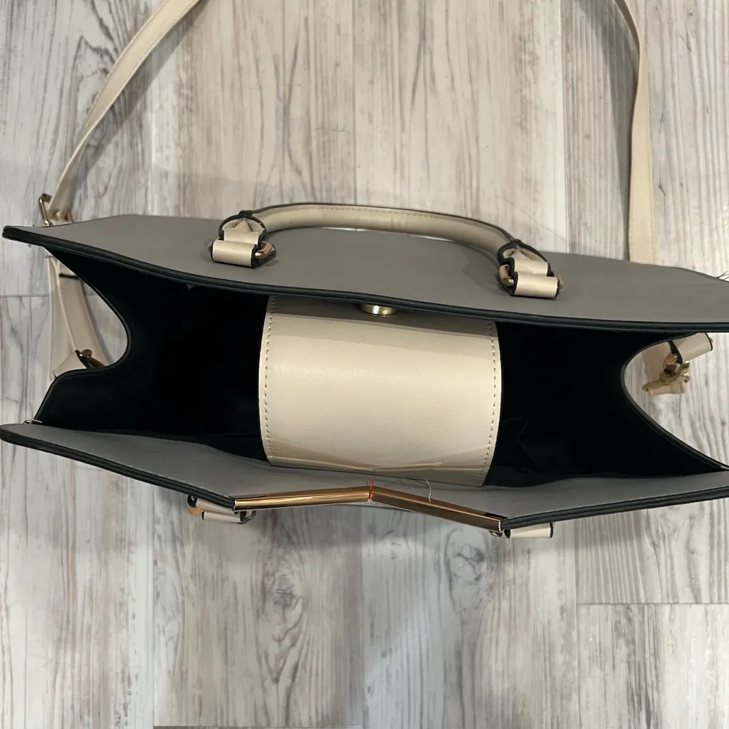 Atmosphere Cream and Gray Satchel with Structured Design - Image 2