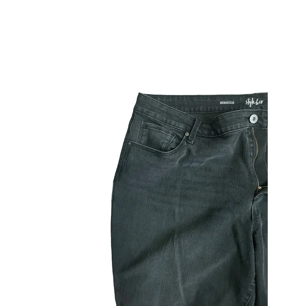 Style & Co Women Cuffed Bermuda Shorts Minimalistic Size 20W Black Neutral Denim - Image 6