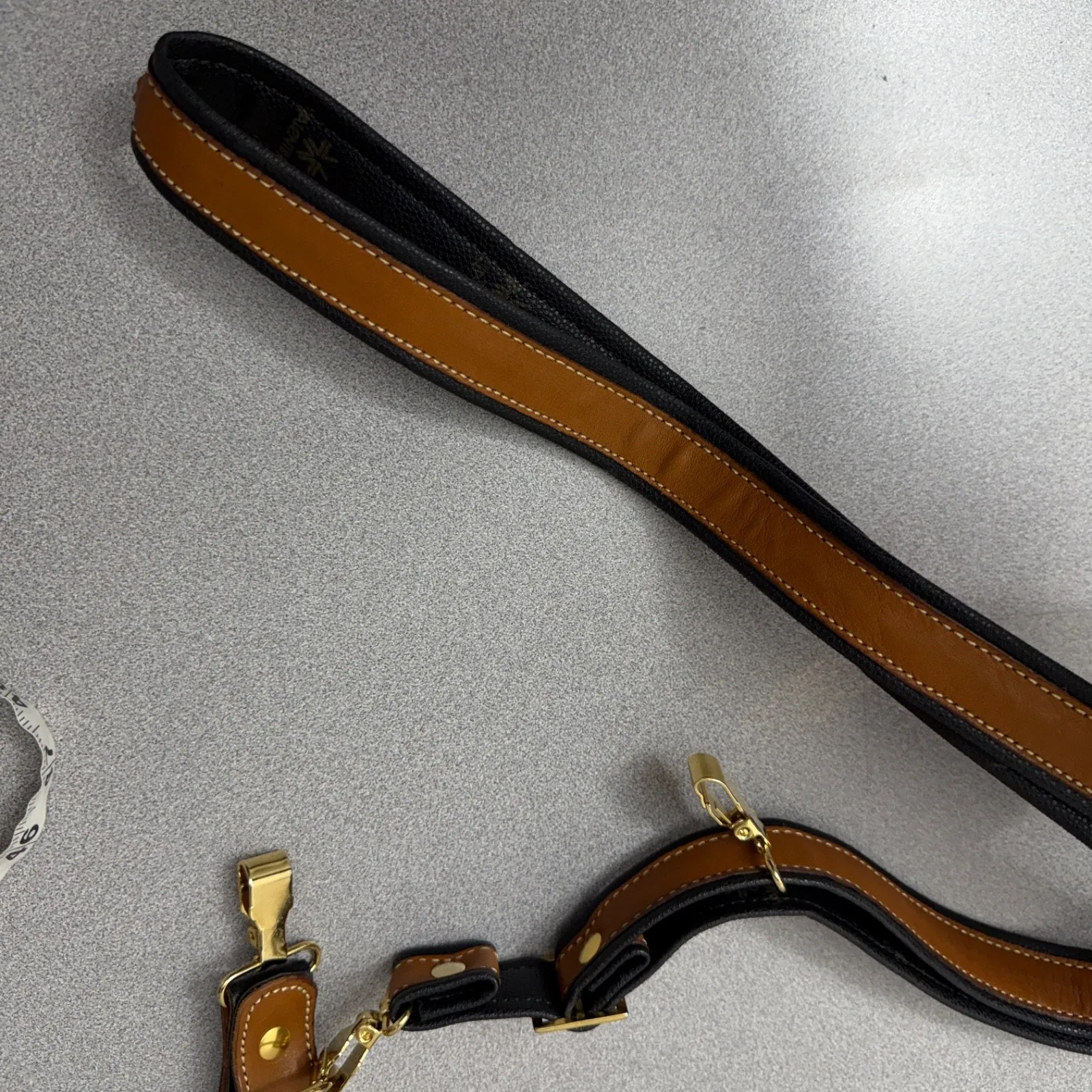 Vtg Valentino Leather Luggage Strap Garment? Brown Black Adjustable Brass 1.25" - Image 5