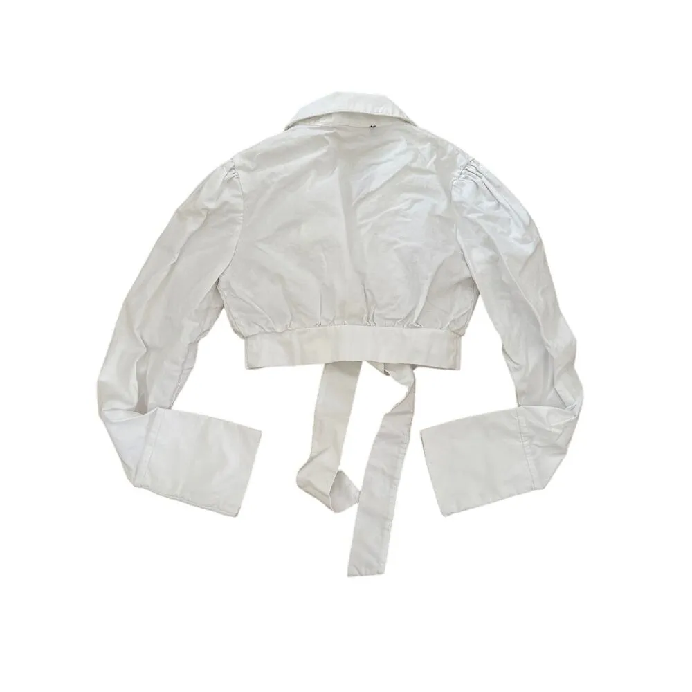 Lioness - Tie Front Cropped Shirt in White - Image 3