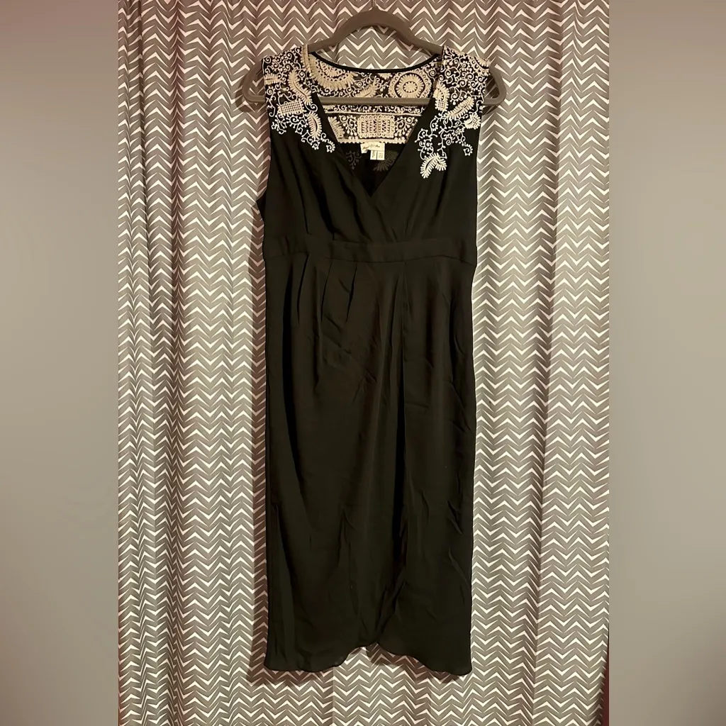 Anthropologie / Meadow Rue | Black Embroidered Lace Tulip Midi Dress, Sz 10 - Image 3