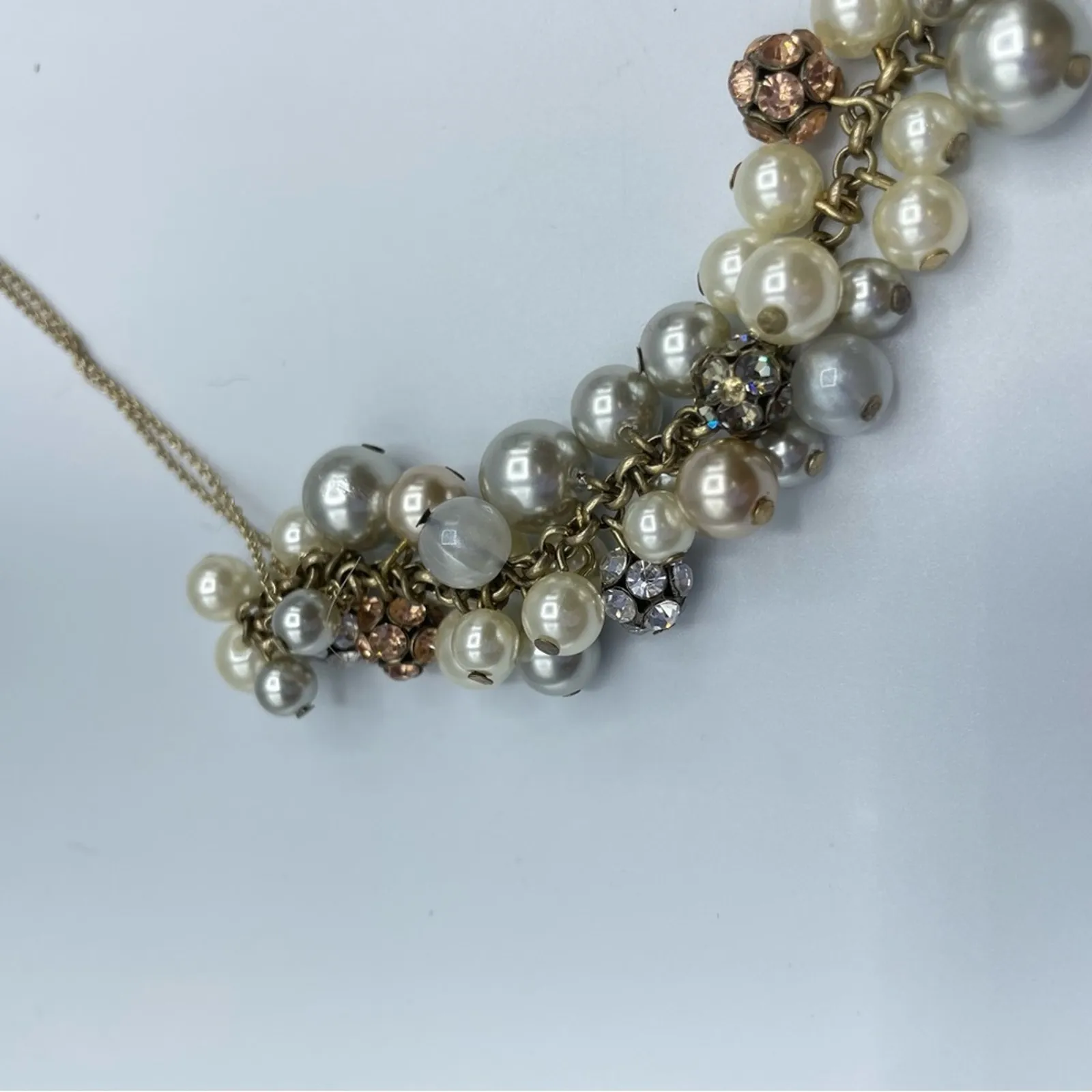 Loft Faux Pearl & Rhinestone Cluster Necklace Jewelry Classic Preppy Trad Wife - Image 2