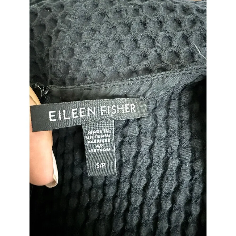 Eileen Fisher Tencel & Organic Cotton Honeycomb Shift Short Dress Black S/P - Image 10
