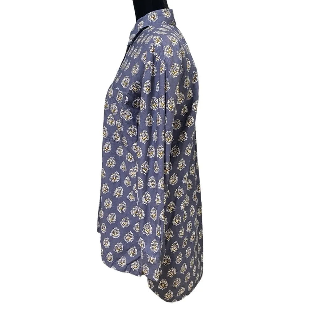 Madewell Blue Medallion Print Tunic XS High Low Hem Button Front Pockets - Image 3