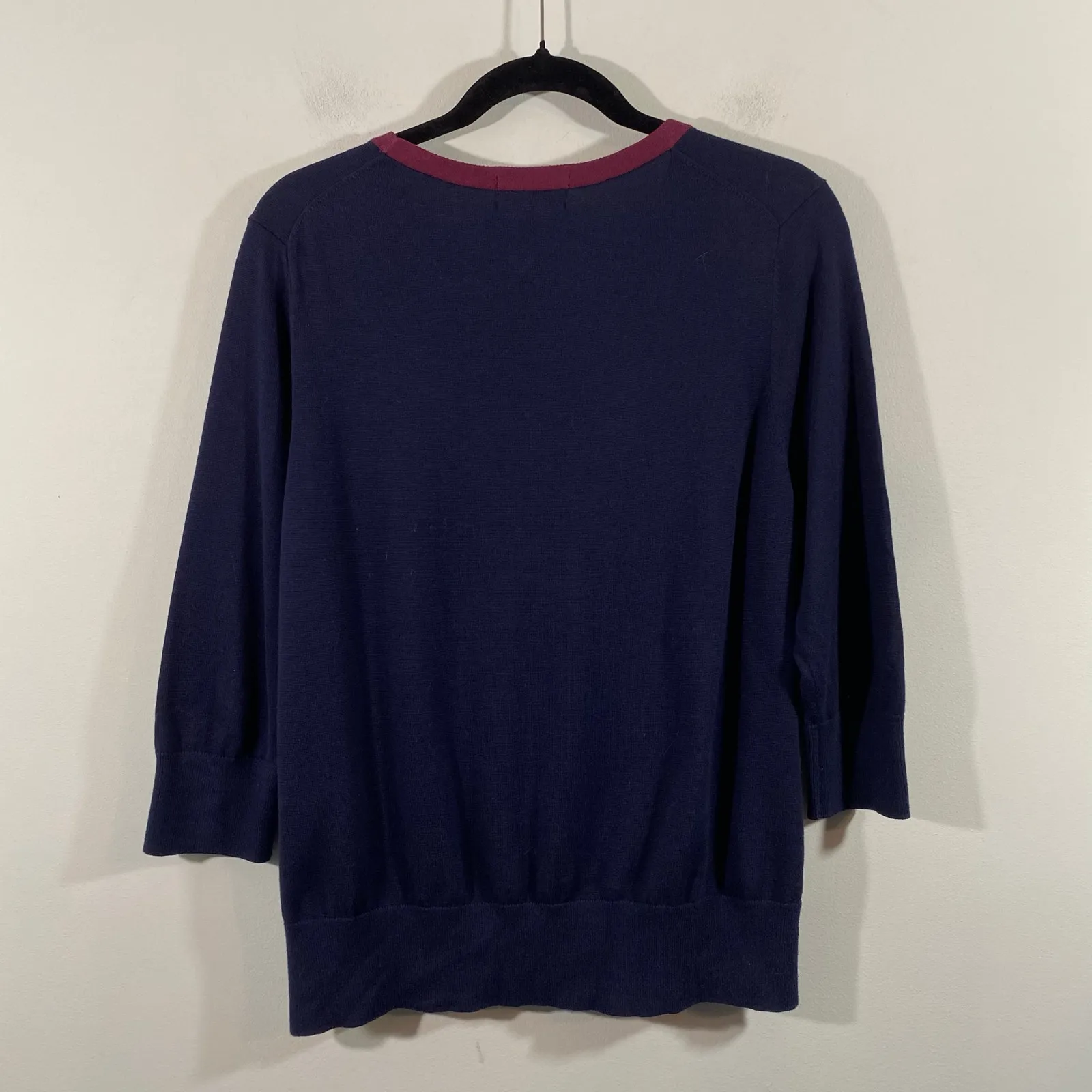 Lands' End Women Navy & Maroon Quarter Sleeve Supima Cotton Sweater Top Size LP - Image 7
