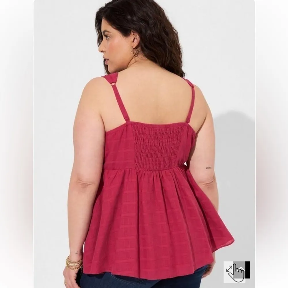 Torrid Babydoll Cotton Window Pane Button Front Tank in Red Bud - Image 3