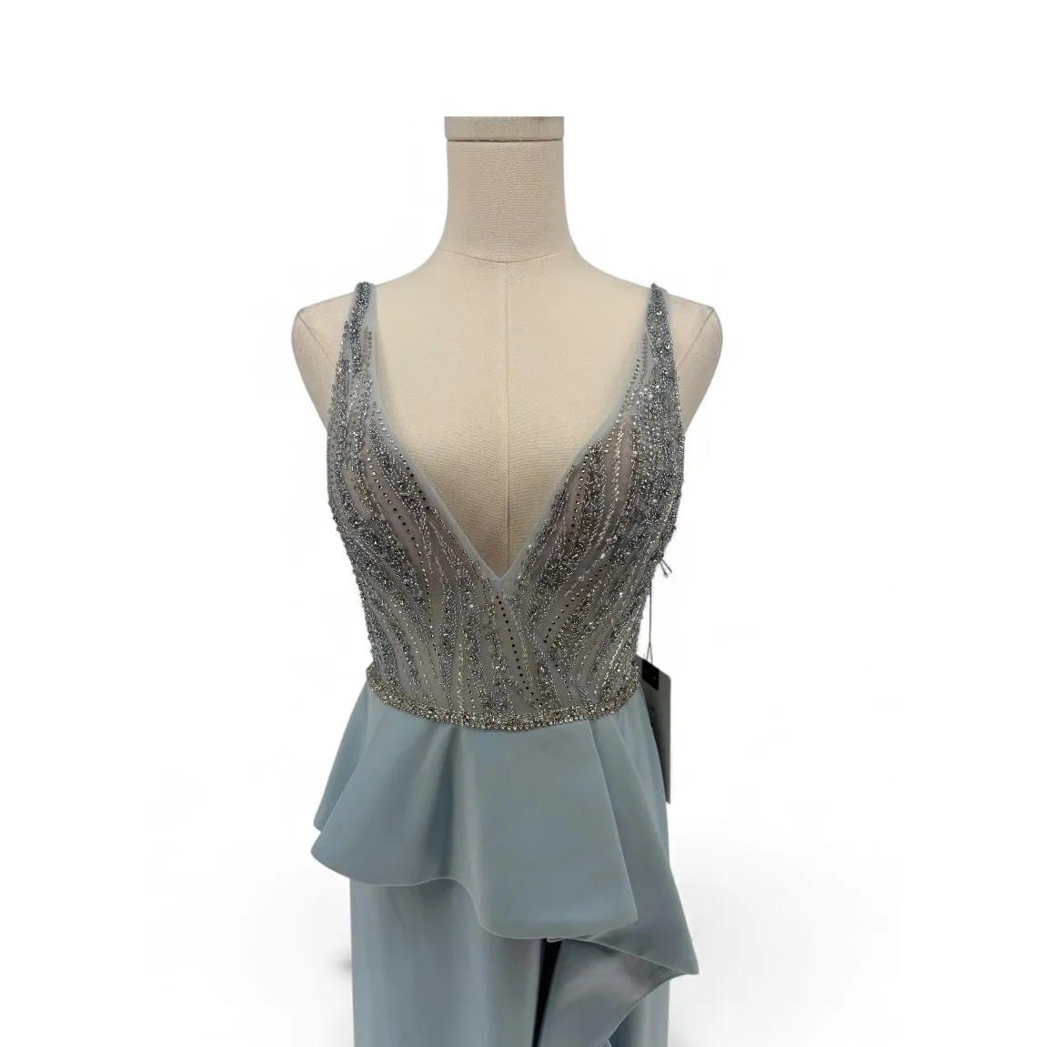 NWT Mac Duggal 11203 Embellished
Illusion Peplum Bodice Gown Powder Sz 6 $598 - Image 4