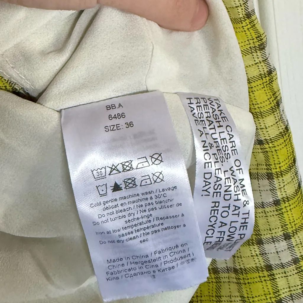 Ganni Organza Plaid Puff Sleeve Crop Top in Sulphur - Image 6