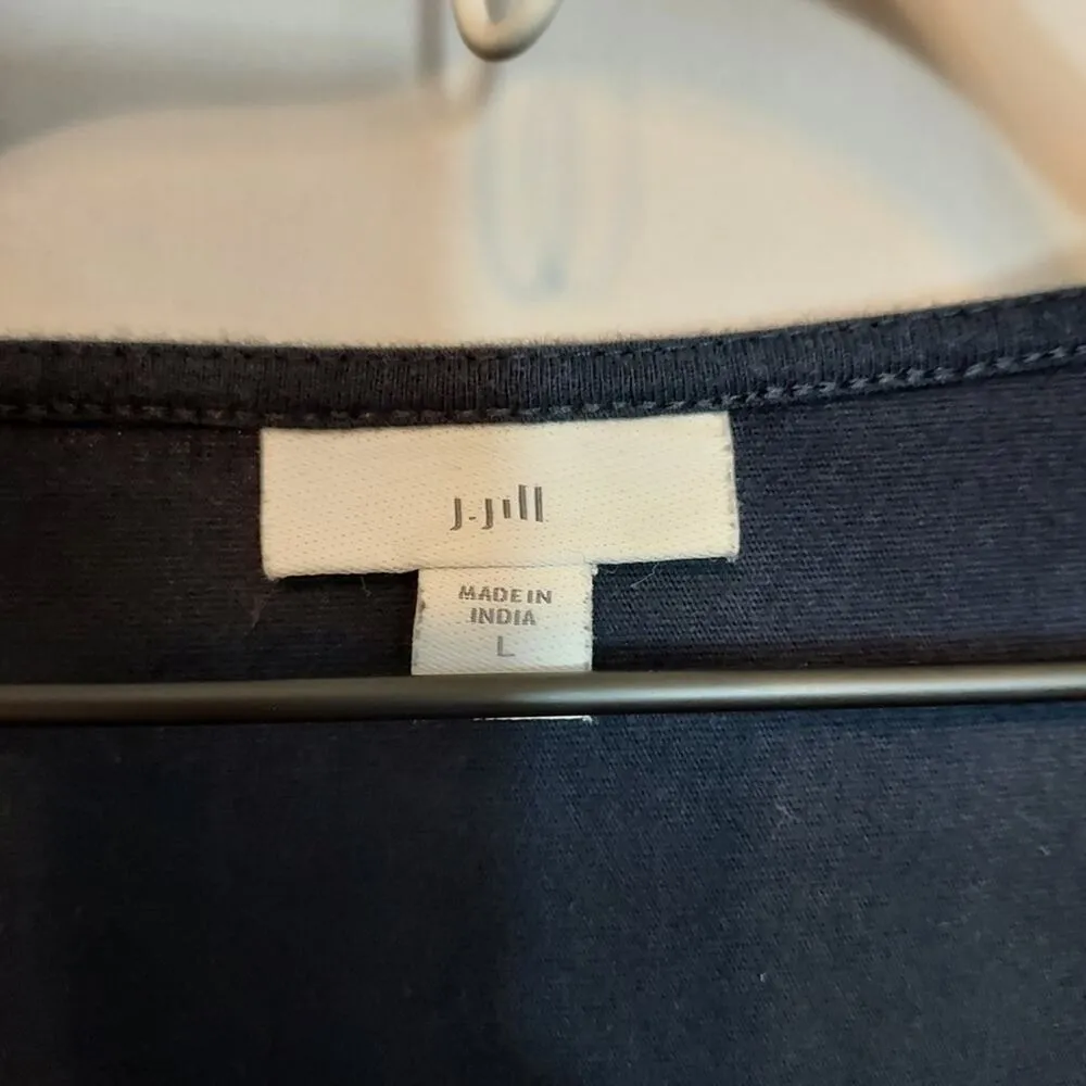 J. JILL Navy Blue Cotton Eyelet Lace Scalloped 3/4 Sleeves Shirt Blouse Top - Image 4