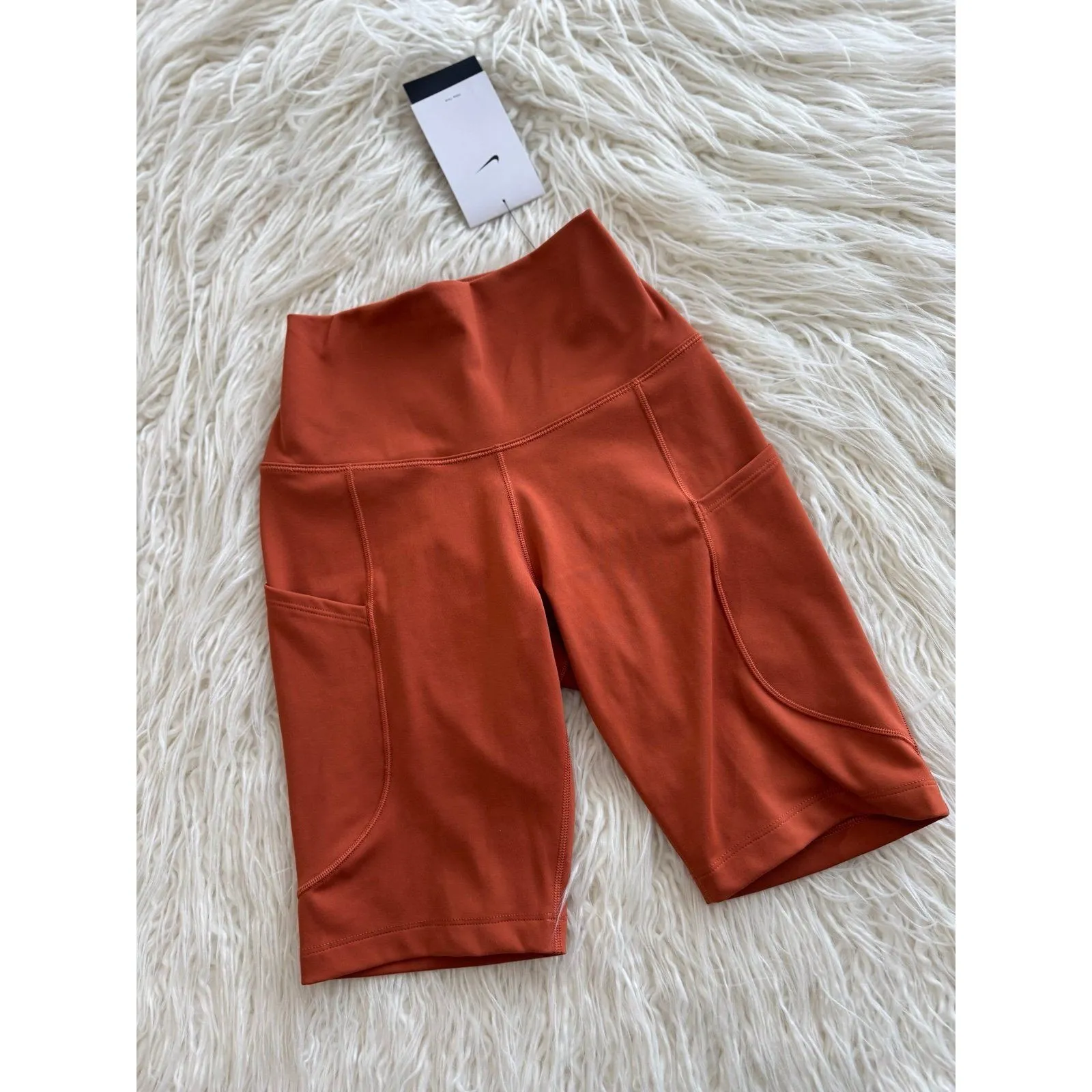 Nike One High-Waisted 8" Biker Shorts With Pockets Burnt Sunrise Size  XS - Image 4