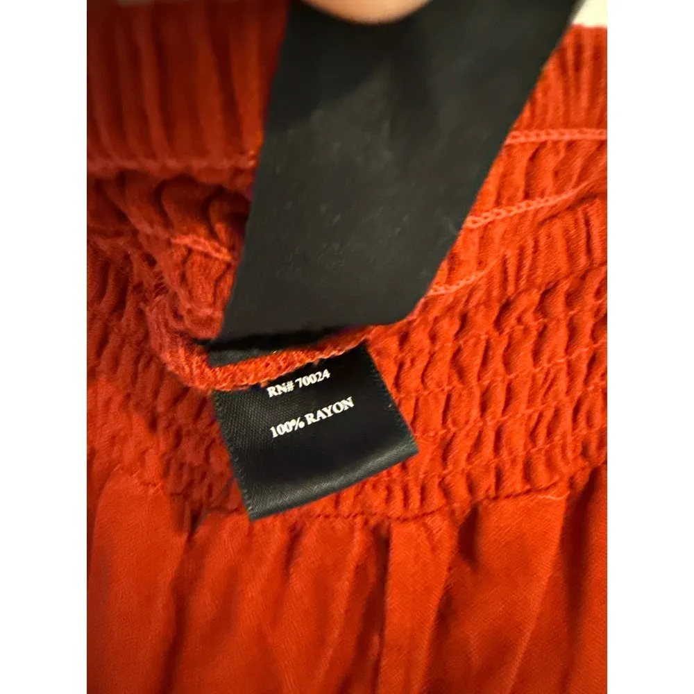 Bobi Los Angeles Wide Leg Pants Smocked Waist Flowy Rayon Red Size M - Image 4