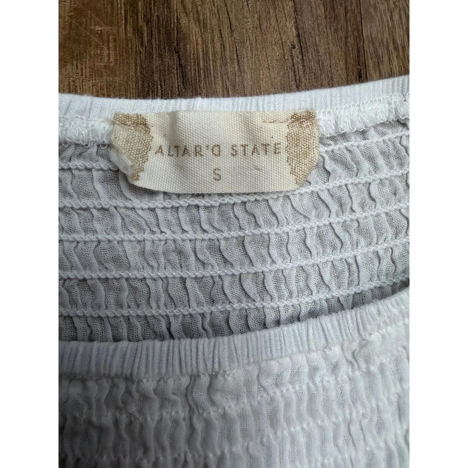 Altar'd‎ State White Smocked Puff Sleeve Tiered Mini Dress Women's S Cotton - Image 3