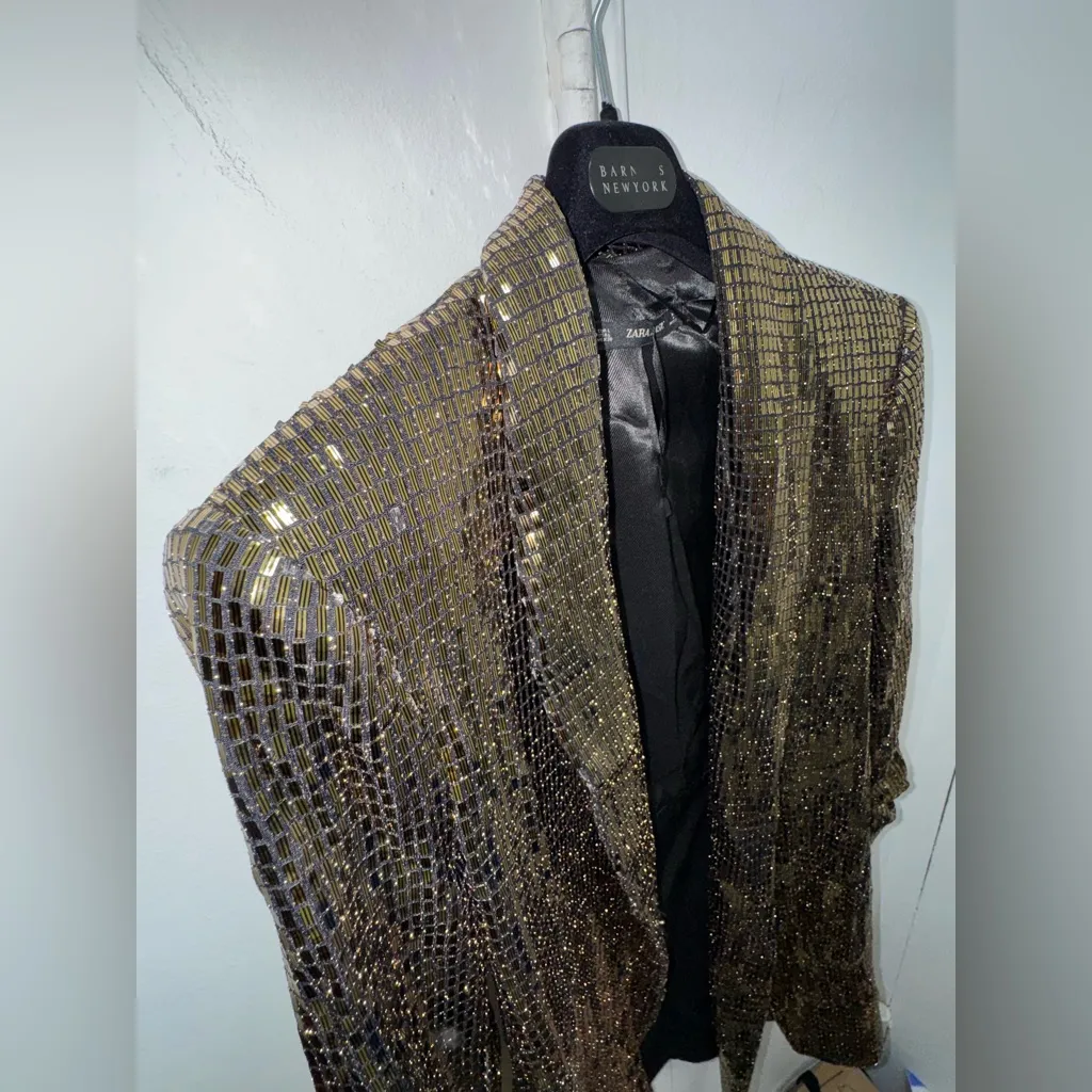 Zara Gold Blazer dress large - Image 7