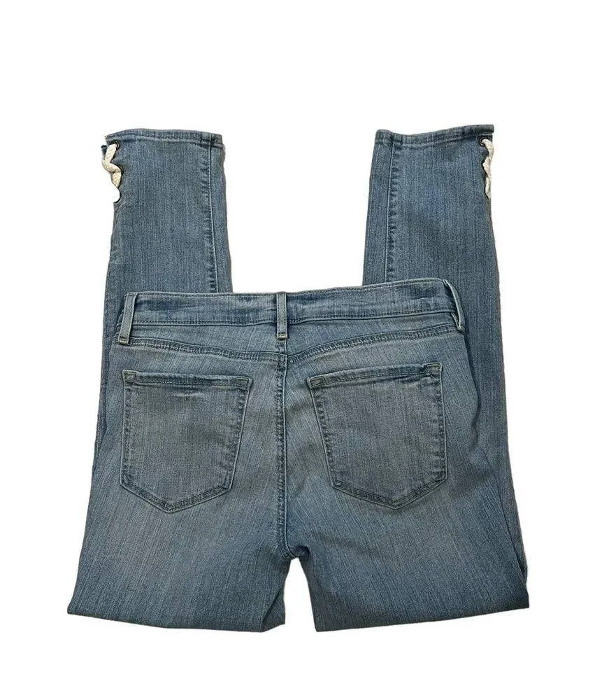 Loft Skinny Crop Light Wash Nautical Lace Up Hem Stretch Mid Rise Jeans, Sz 4 - Image 8