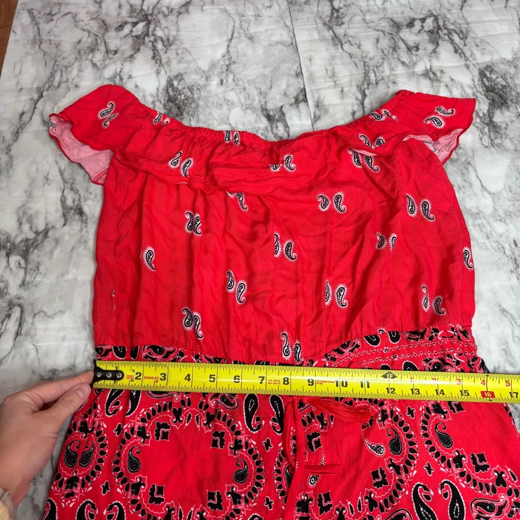 VENUS Y2K Red Romper Ruffle off shoulder paisley print pattern Size small retro - Image 6