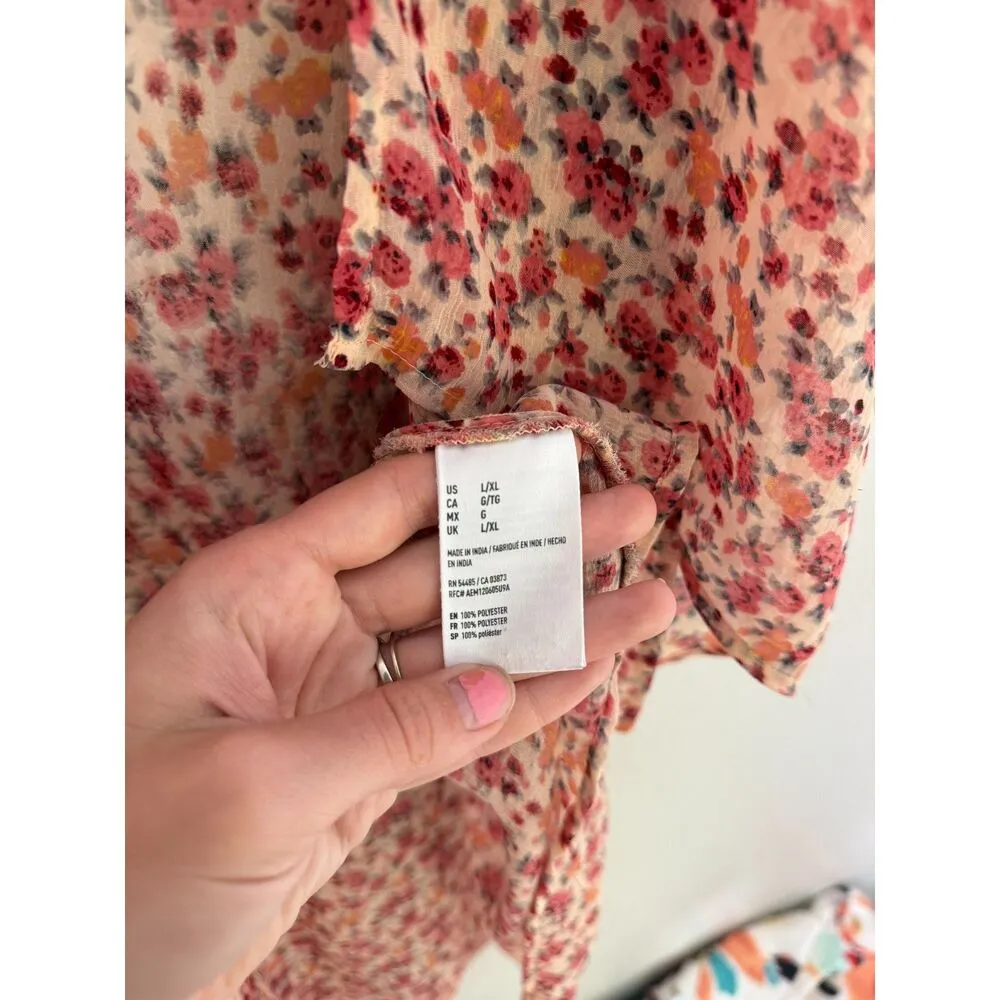 American Eagle Midi Length Kimono Summer Cardigan Womens Sz L/XL Swim Cover Pink - Image 5