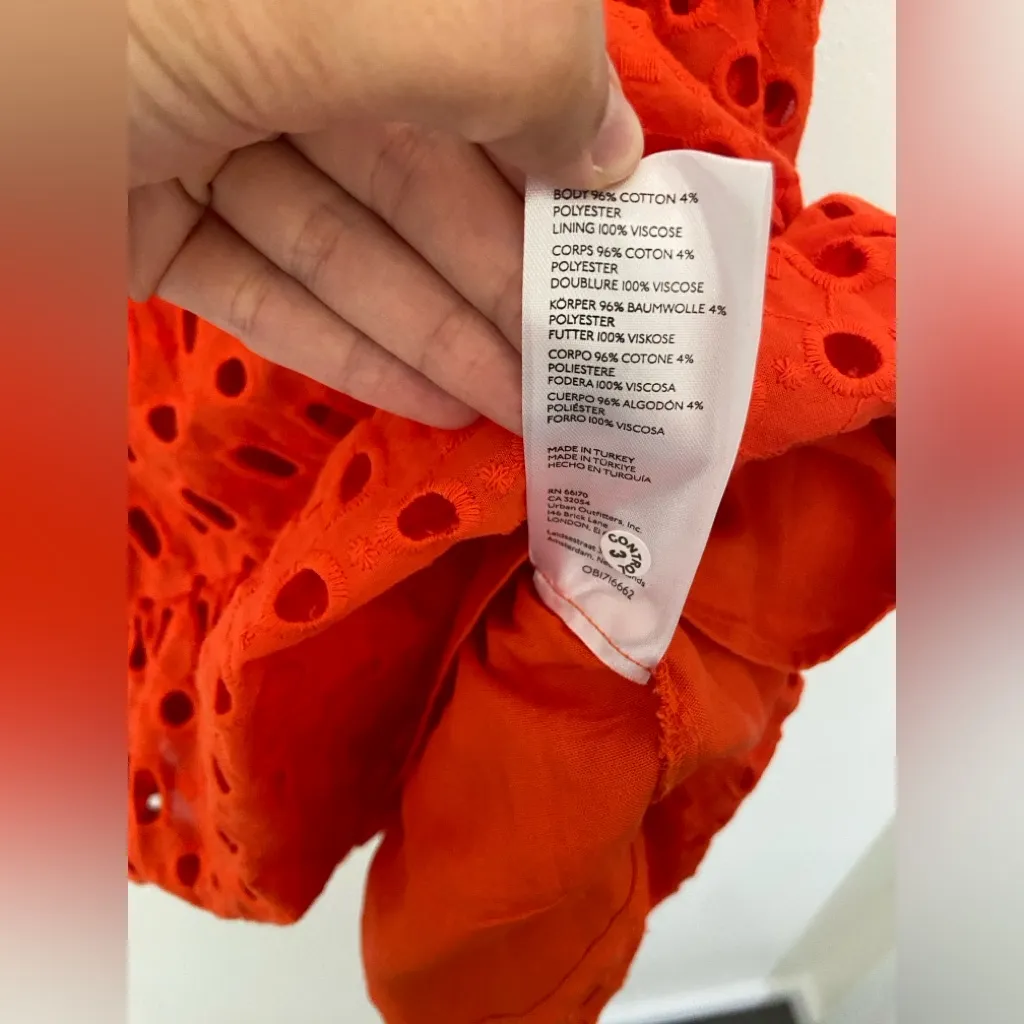 Anthropologie The Somerset Mini Dress: Eyelet Hot Bright Coral Orange - Image 6